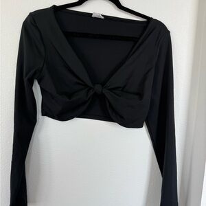 Cotton On Black Long Sleeve Tie Front Crop Blouse